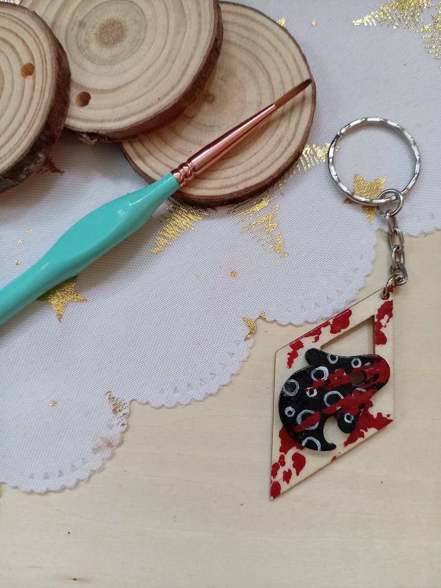Wooden diamond bleeding Ghost keyring 