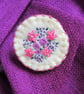 Hand Embroidered Floral Brooch - Primrose Yellow with Pink & Purple Flowers - Image 2