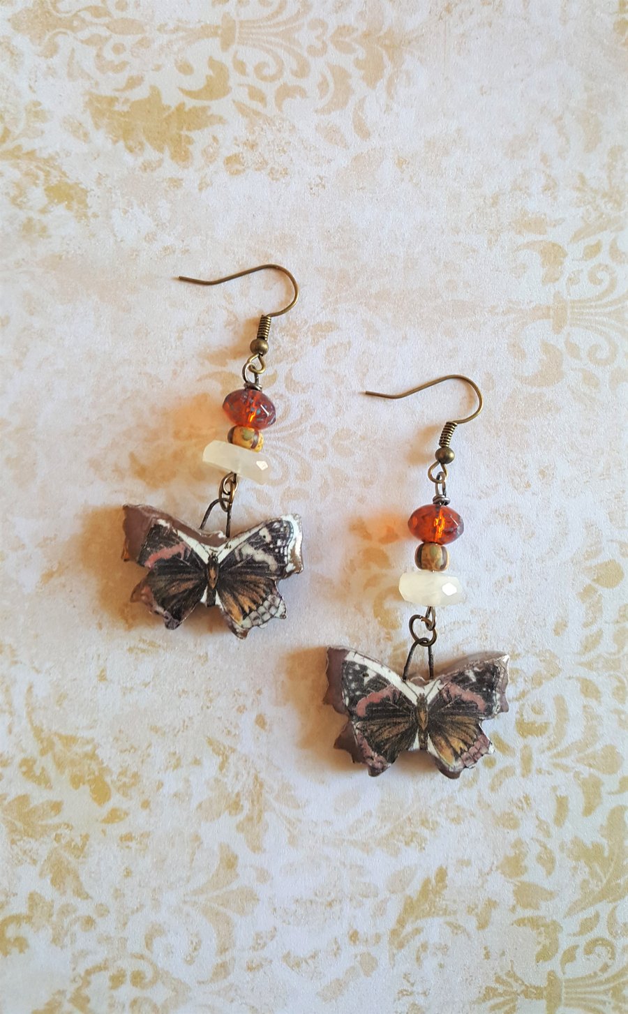 Ceramic Butterfly Earrings Handmade Dangle Artisan Tribal 