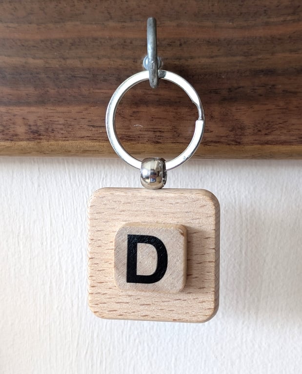 Alphabet letter tile wooden keyring - bagcharm - D