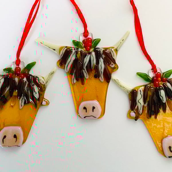 Hamish the highland cow hanging fused glass decoration