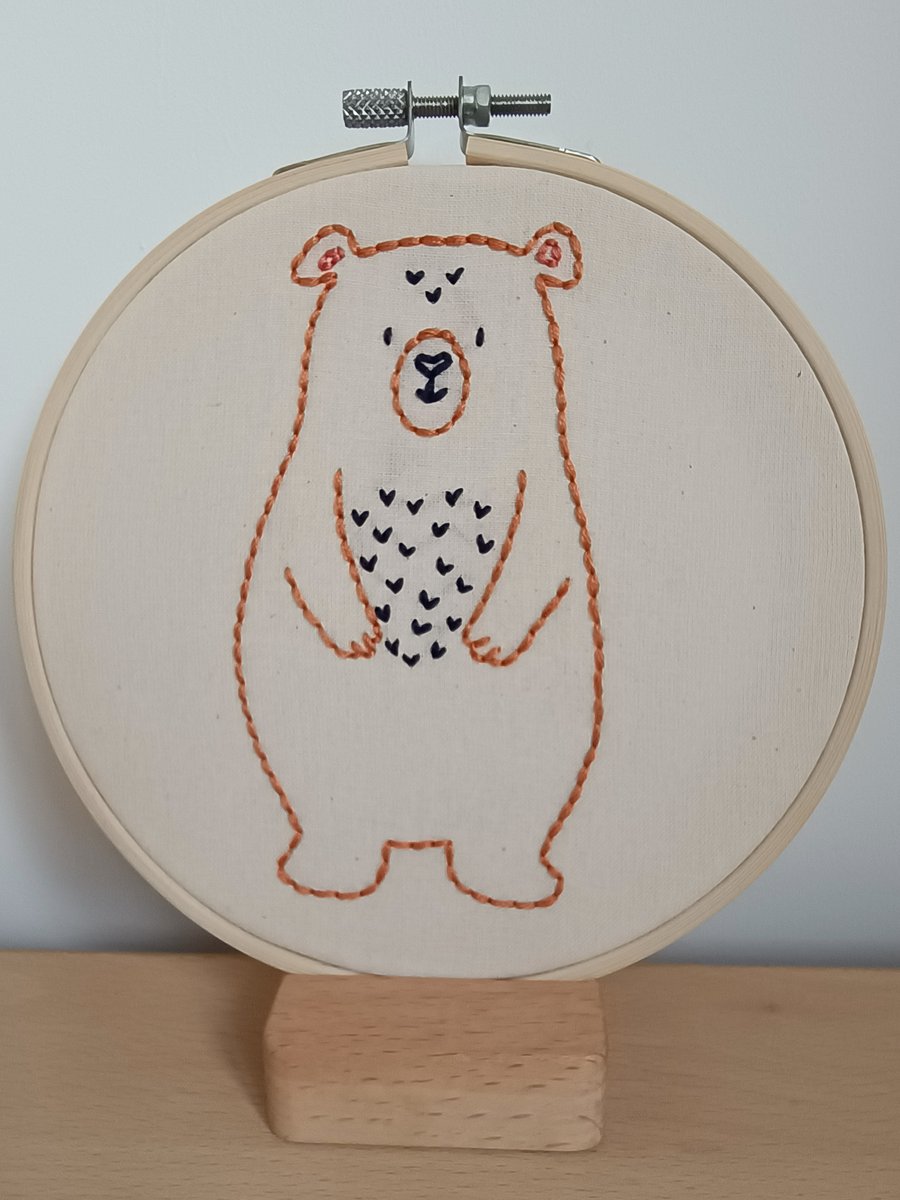 Beginners bear themed embroidery stitching hoop, sewing craft kit children