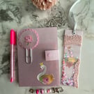 Charming, glittery swan stationery set with matching accessories.