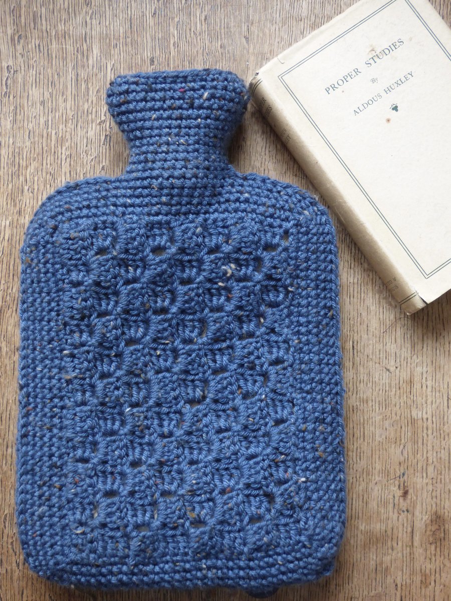 Blue Tweed Crochet Hot Water Bottle Cover with Hot Water Bottle (2 Litre)