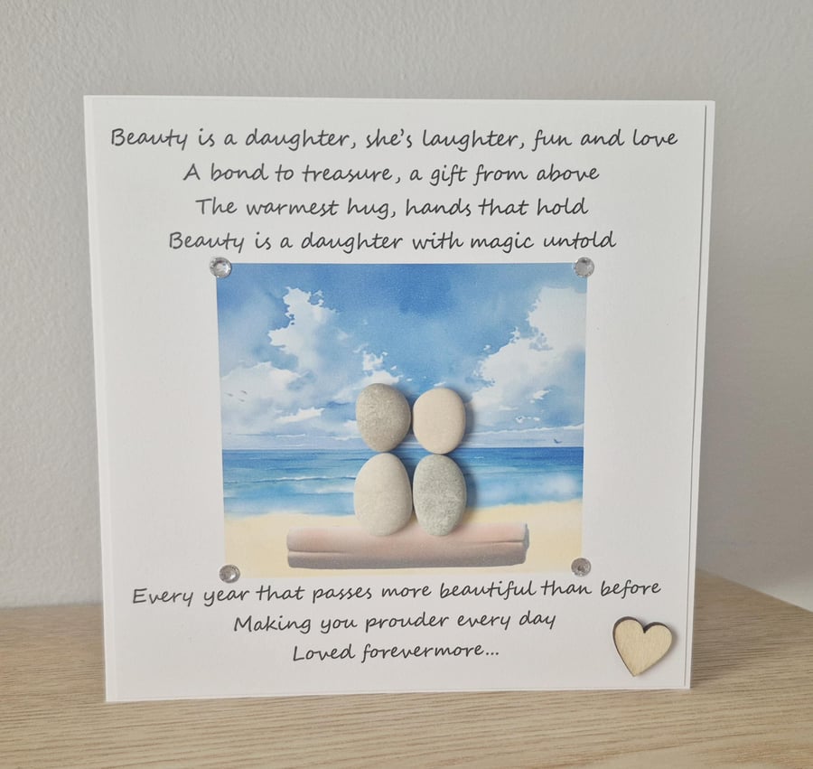 Handmade Pebble Art Daughter Card: Birthday, Poem Card