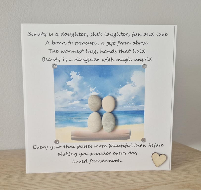 Handmade Pebble Art Daughter Card: Birthday, Poem Card