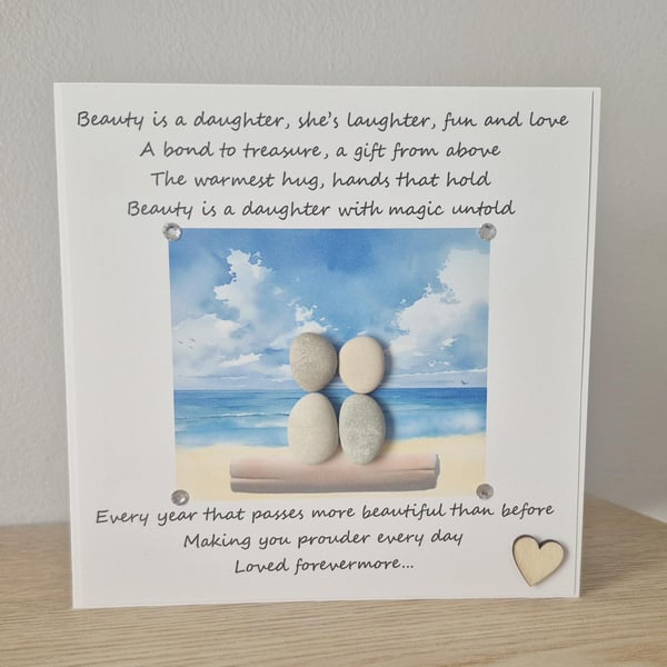 Handmade Pebble Art Daughter Card: Birthday, Poem Card