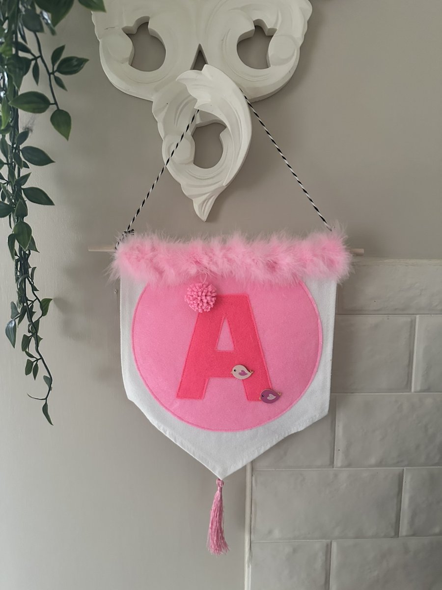 Letter A Wall Hanging, Banner, Childrens room Penant flag