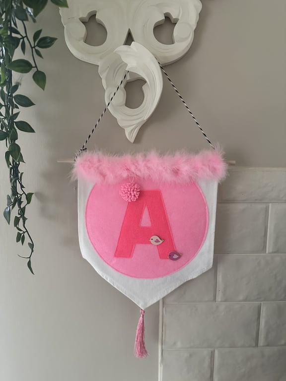 Letter A Wall Hanging, Banner, Childrens room Penant flag