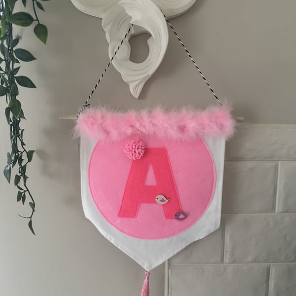 Letter A Wall Hanging, Banner, Childrens room Penant flag