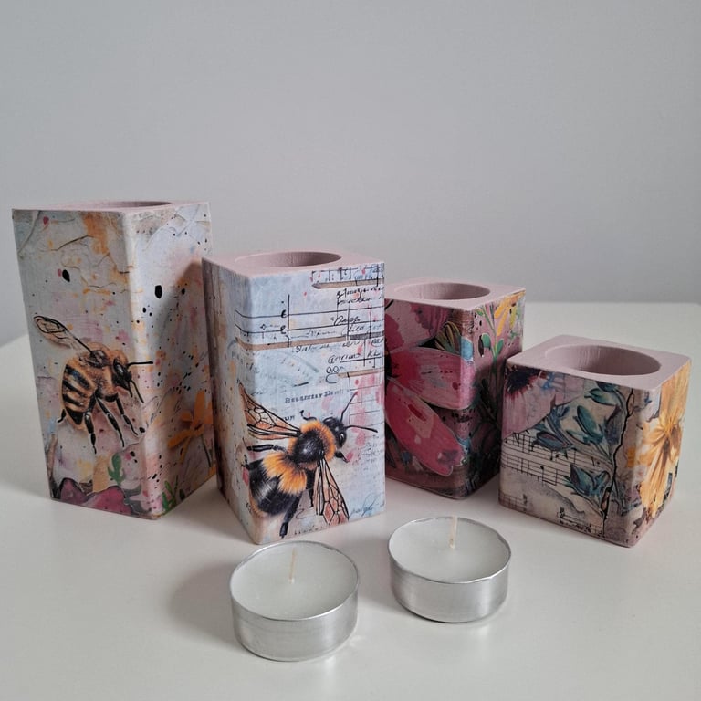 Bees & Flowers Tealight Holders, Set of 4