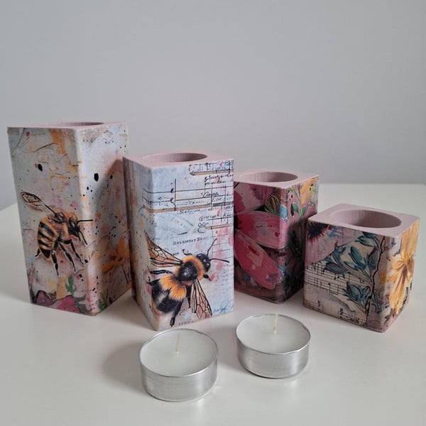 Bees & Flowers Tealight Holders, Set of 4