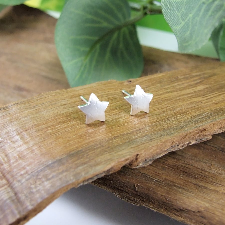 Fine Silver Star Stud Earrings, Recycled Silver Dainty Earrings