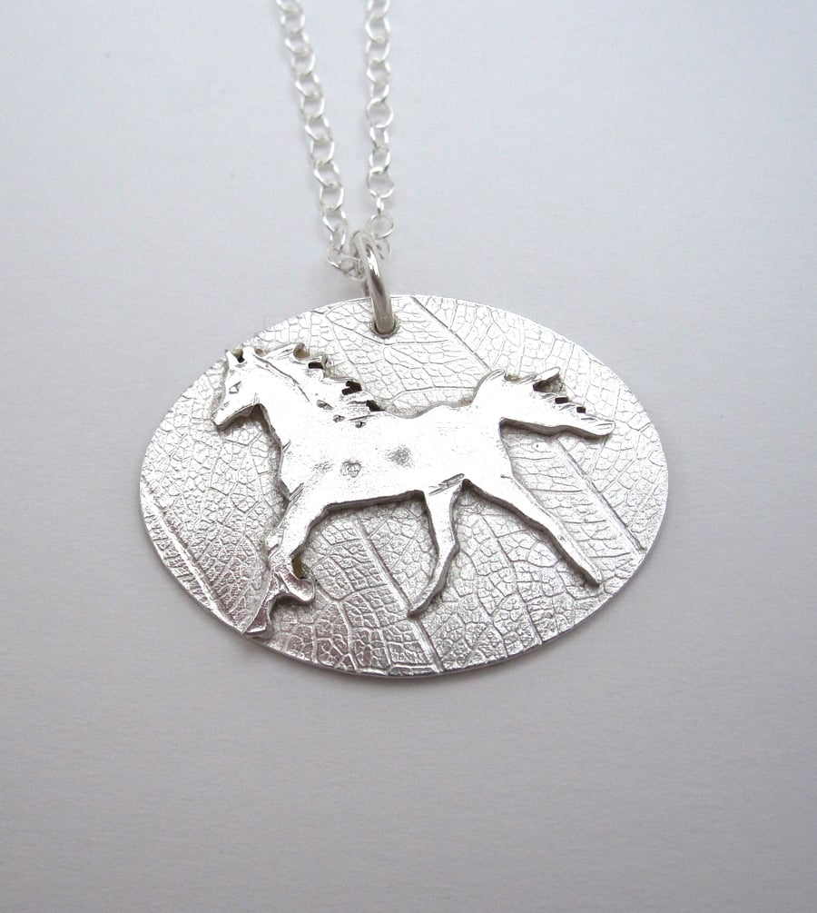 Cantering Horse Silver Pendant - hand cut by metalsmith, pony, equine talisman.