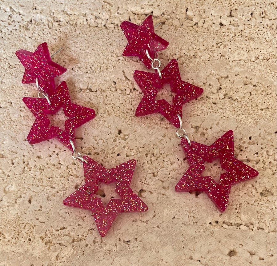 Hot Pink stars Earrings 