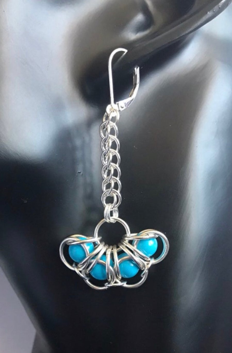 Sterling Silver Turquoise Chainmaille Earrings