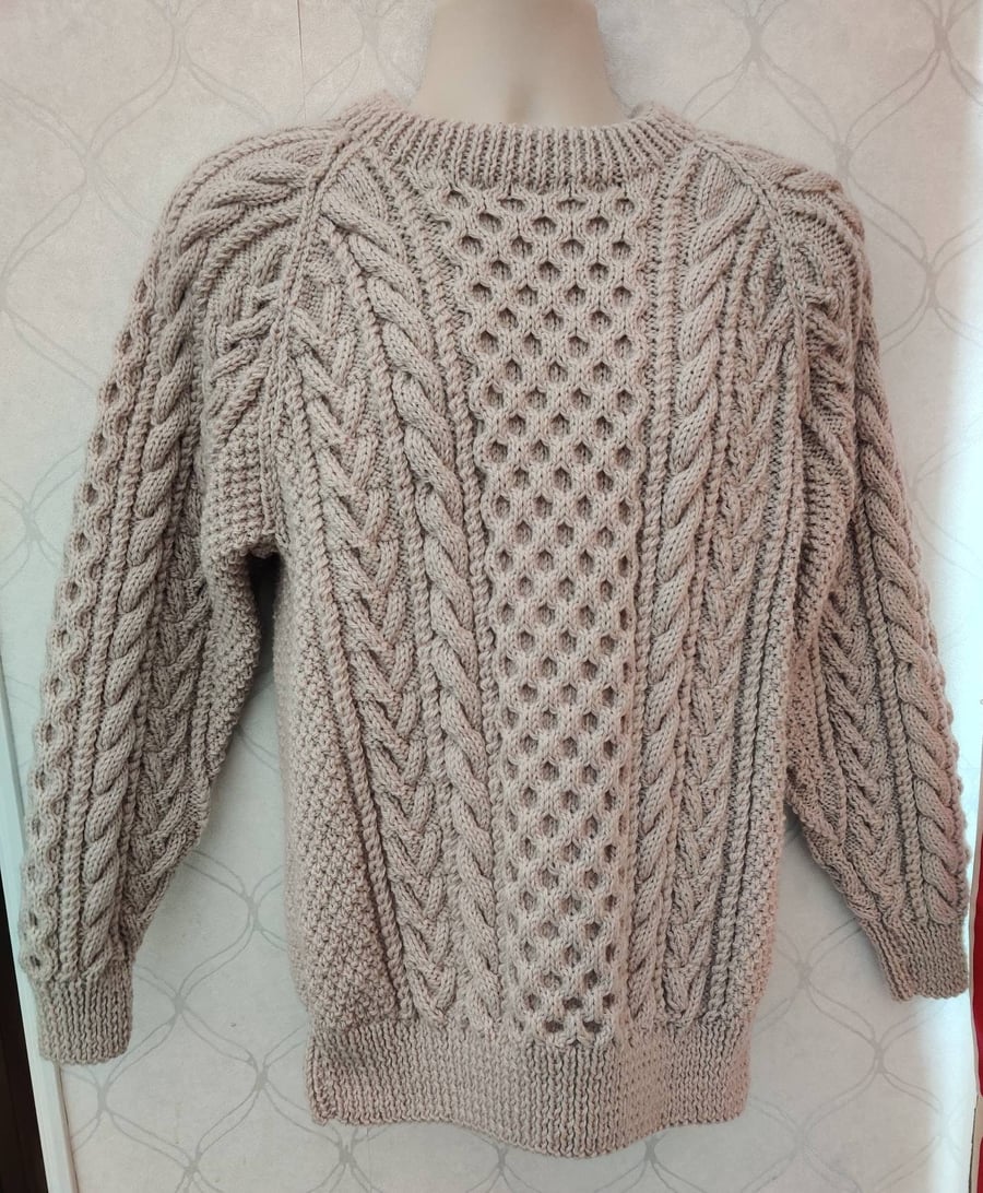 Hand Knitted Unisex Aran Jumper. Fit 40-44ins 102-112cms Chest.