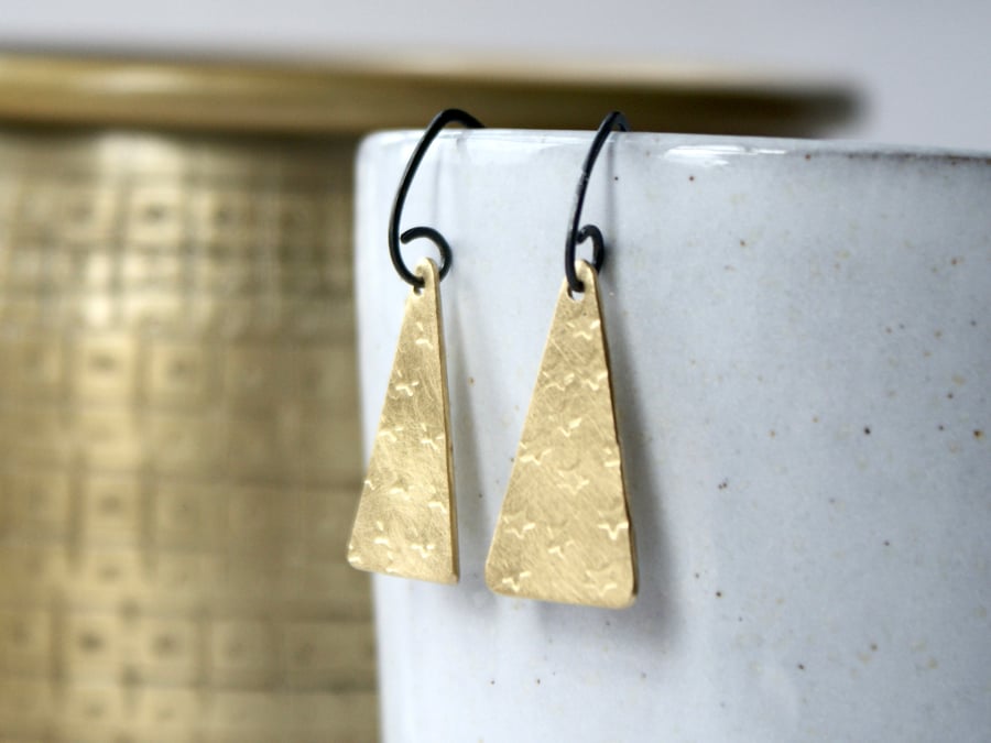 Brass star triangle earrings small