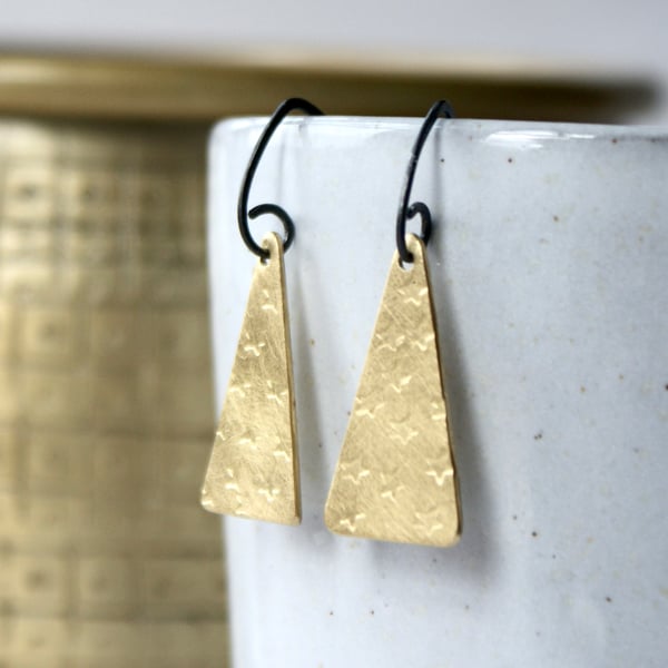 Brass star triangle earrings small