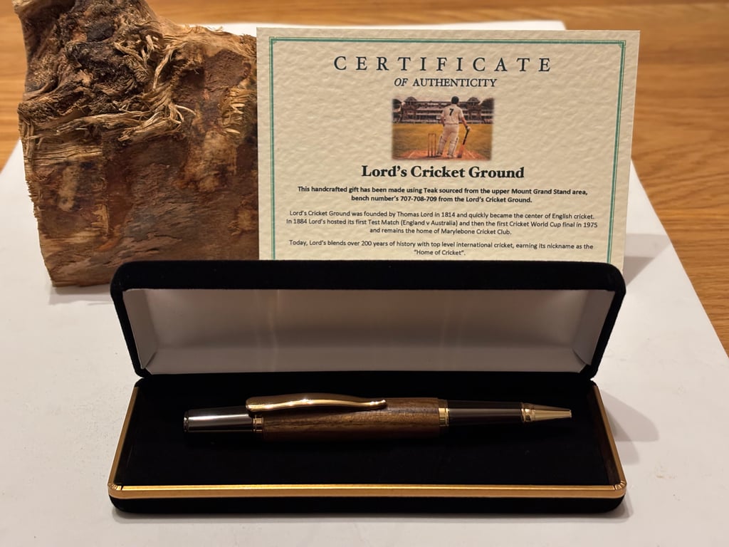 Lords Cricket Ground Wooden Ballpoint Pen, Own a Piece of History, Handmade Gift