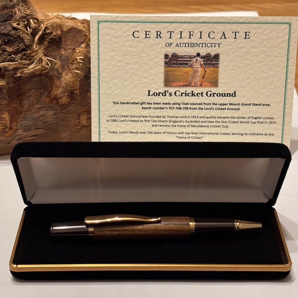 Lords Cricket Ground Wooden Ballpoint Pen, Own a Piece of History, Handmade Gift