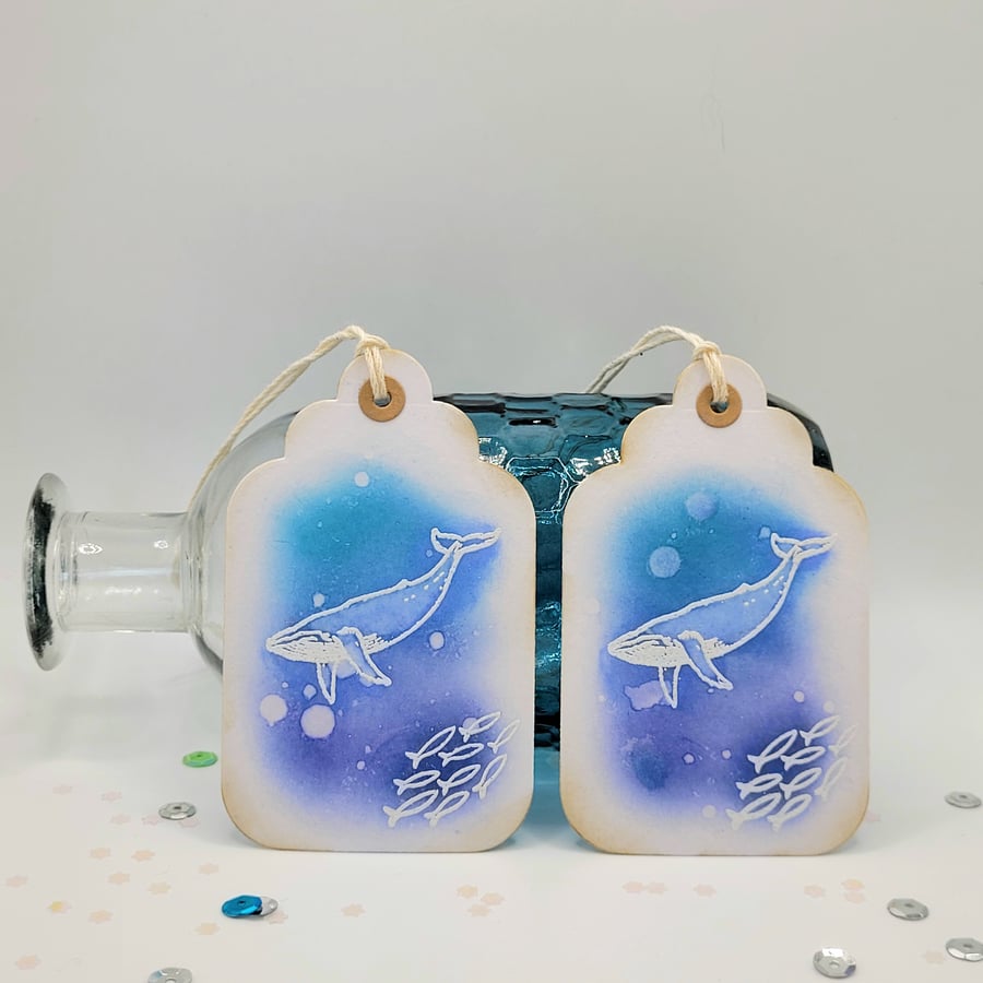 Handmade Gift Tags - Set of 2 - whale gift tag, embossed, sealife, birthday