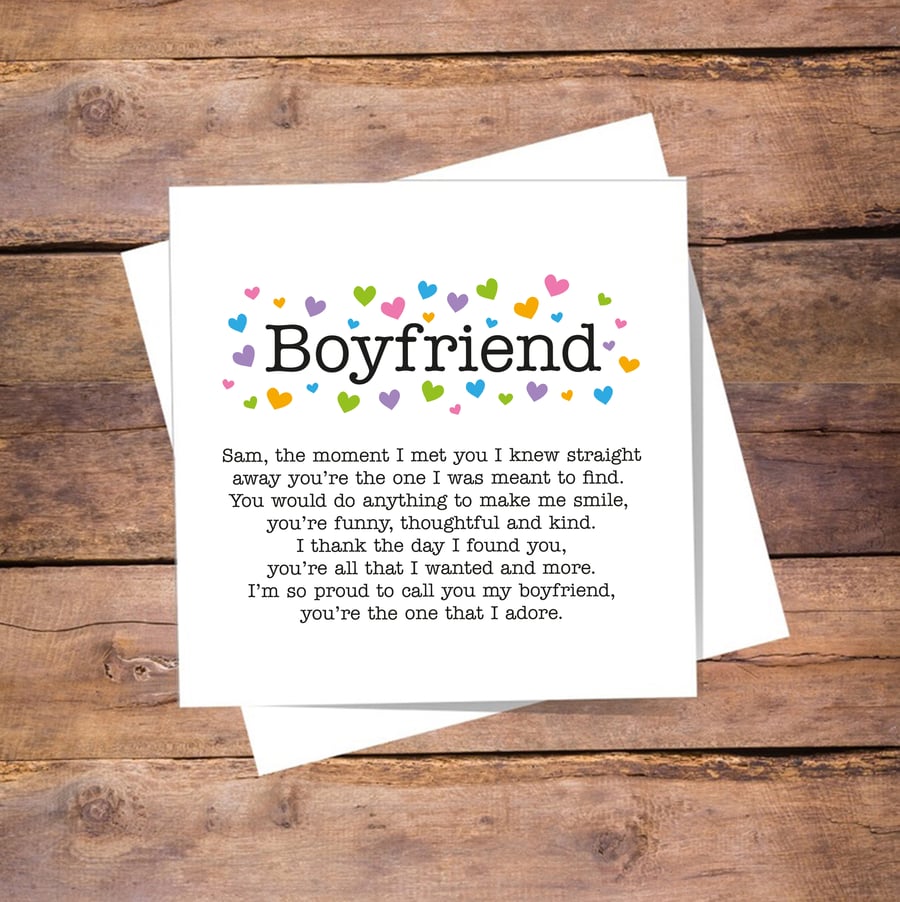 Boyfriend Anniversary Personalised Card - valentines, birthday, love you