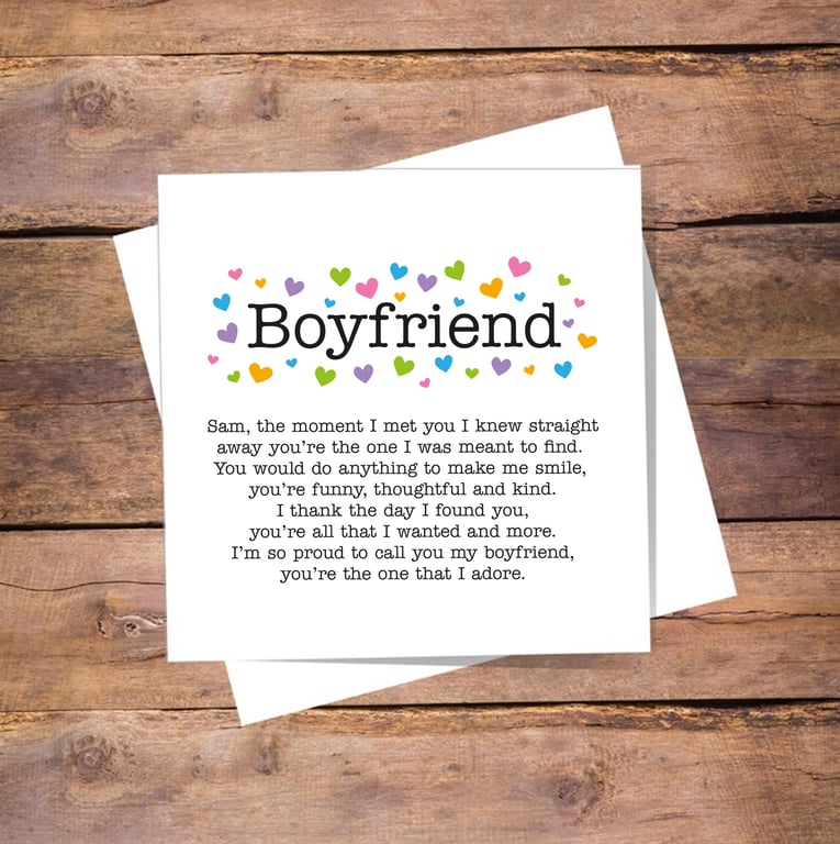 Boyfriend Anniversary Personalised Card - valentines, birthday, love you