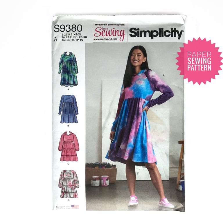 Paper Sewing Pattern, Misses’ sweatshirt dresses for knit fabric S9380