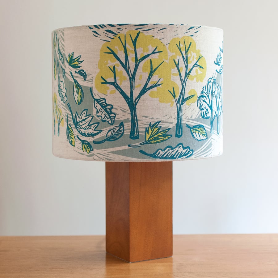 Cover Story 30cm lampshade, hand screen printed onto linen