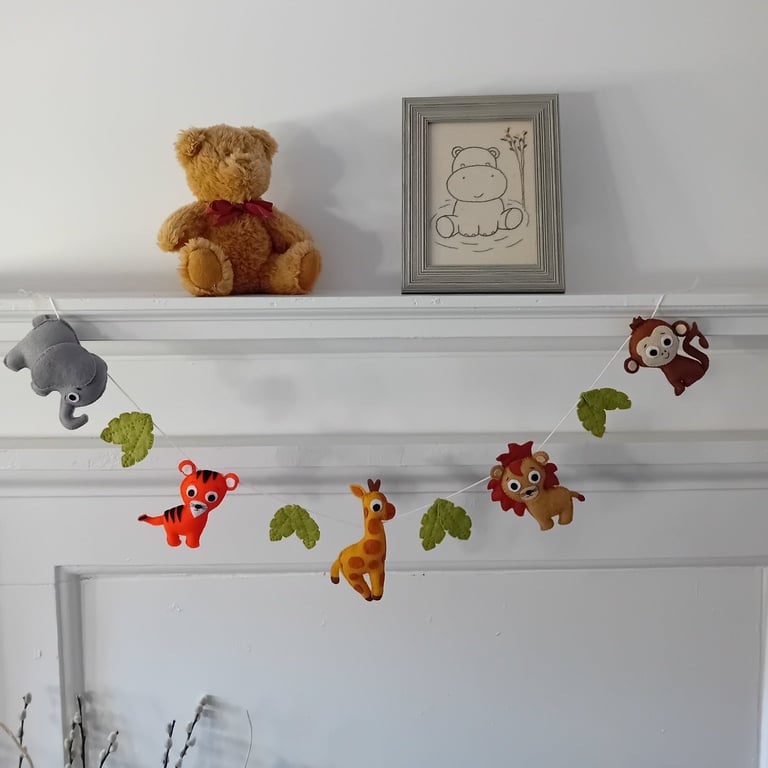 Hand Sewn Garland of Baby Jungle Animals