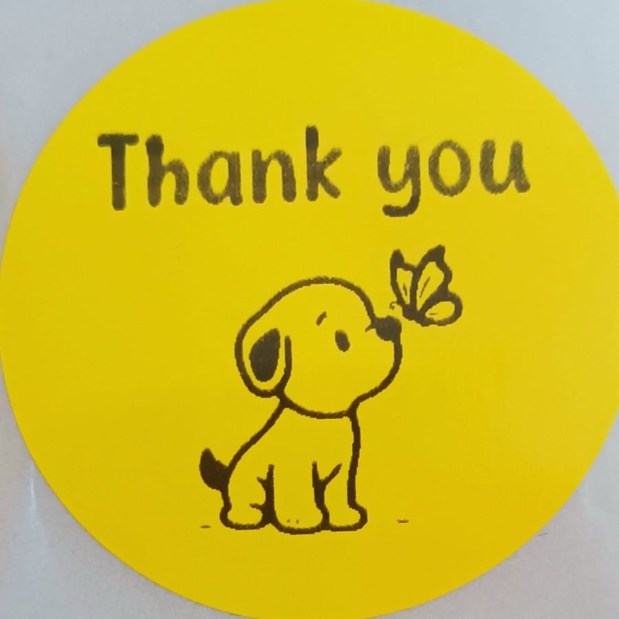 50 'Thank You' Puppy Thermal Printed Stickers (IY)