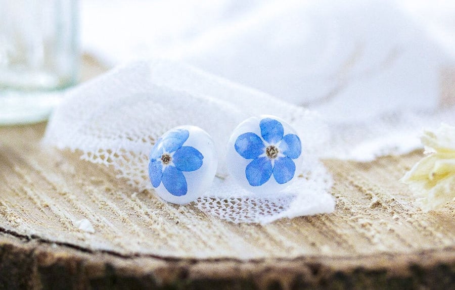 Forget me Nots Earrings Real Flower Earrings Something Blue Floral Jewelry Press