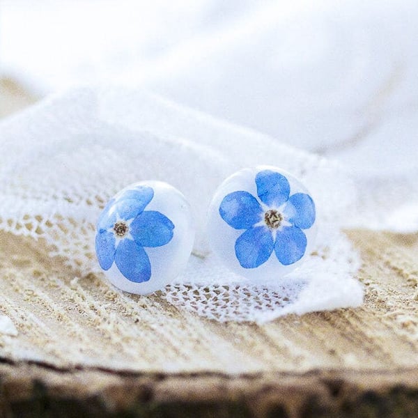 Forget me Nots Earrings Real Flower Earrings Something Blue Floral Jewelry Press