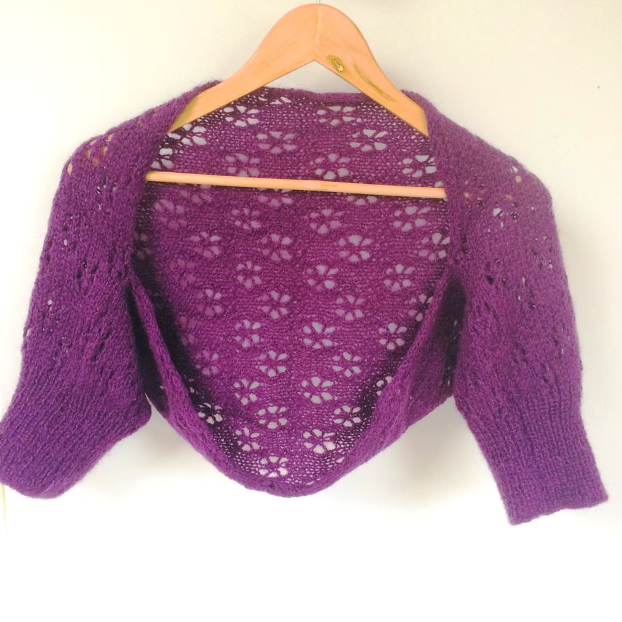 SECONDS SUNDAY Purple Mohair Shrug - hand knitted  