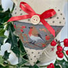 SALE ITEM - CHRISTMAS ROBIN HEART DECORATION - dark grey ribbon