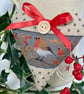 SALE ITEM - CHRISTMAS ROBIN HEART DECORATION - dark grey ribbon - Image 1