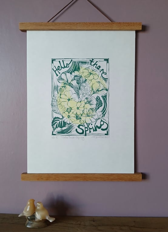 'Hello There Spring' Lino Print