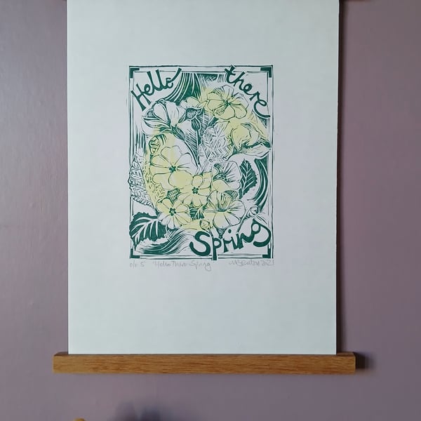 'Hello There Spring' Lino Print