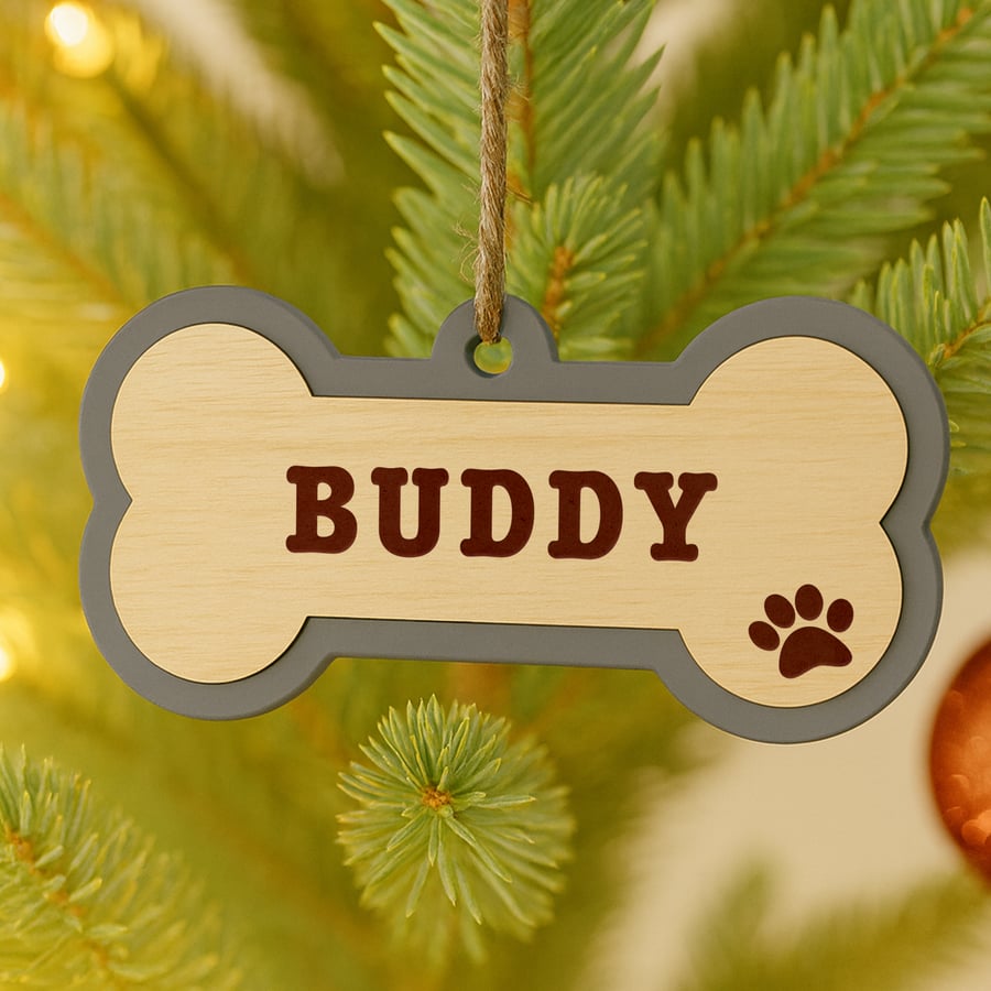 Personalised Christmas Decor - Custom Dog Name: Dog Bone - Layered Bauble 4