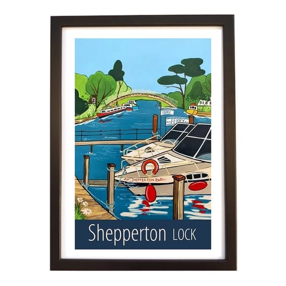 Shepperton Lock travel poster print by Susie West