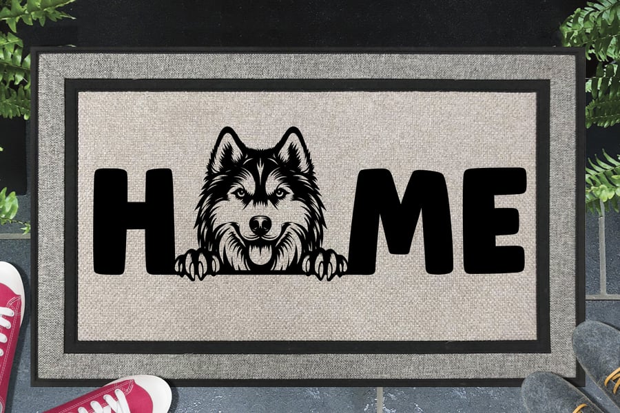 Husky Door Mat No.2 - All Weather - Husky Dog Welcome Mat - 45x70cm 