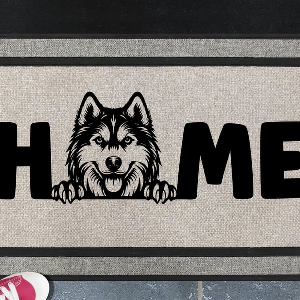 Husky Door Mat No.2 - All Weather - Husky Dog Welcome Mat - 45x70cm 