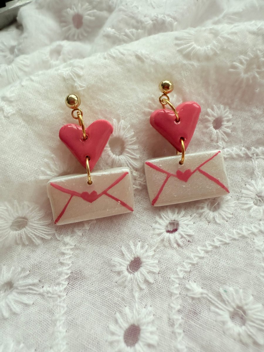 Pink Love Letter Heart Envelope Earrings - FREE SHIPPING