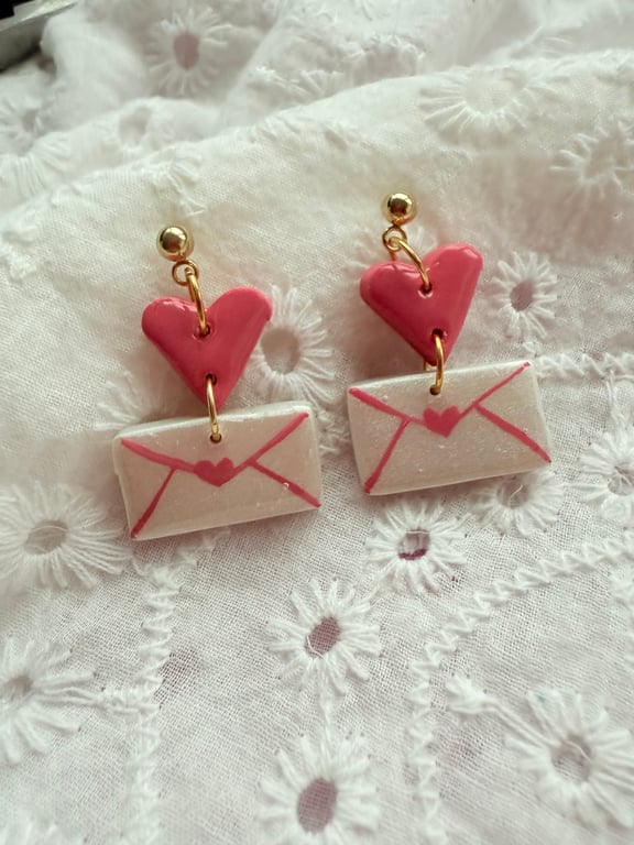 Pink Love Letter Heart Envelope Earrings - FREE SHIPPING
