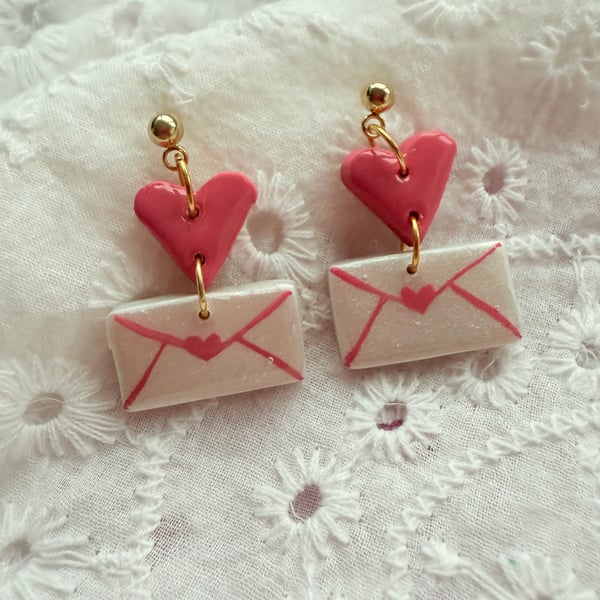 Pink Love Letter Heart Envelope Earrings - FREE SHIPPING