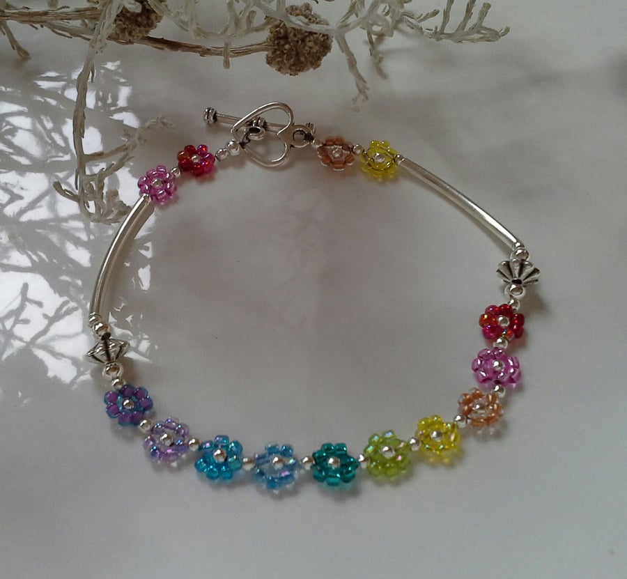Dainty,  Rainbow,  Flower Seed Bead Bracelet (HELP A CHARITY)