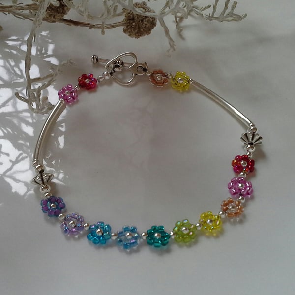 Dainty,  Rainbow,  Flower Seed Bead Bracelet (HELP A CHARITY)