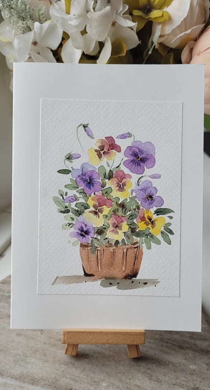 Original watercolor greeting card, Pansies,summer floral, special occasion 