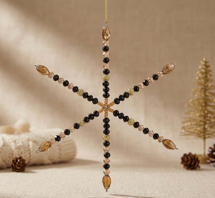 Black and Gold Handmade Snowflake Hanging Ornament,